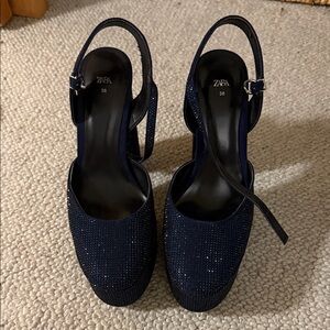 Zara Women's Sparkling Navy Platform Sandals